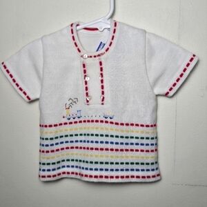 Vintage Baby Infant Broadway Knit Shprt Sleeve Sweater With Train, 12 Months